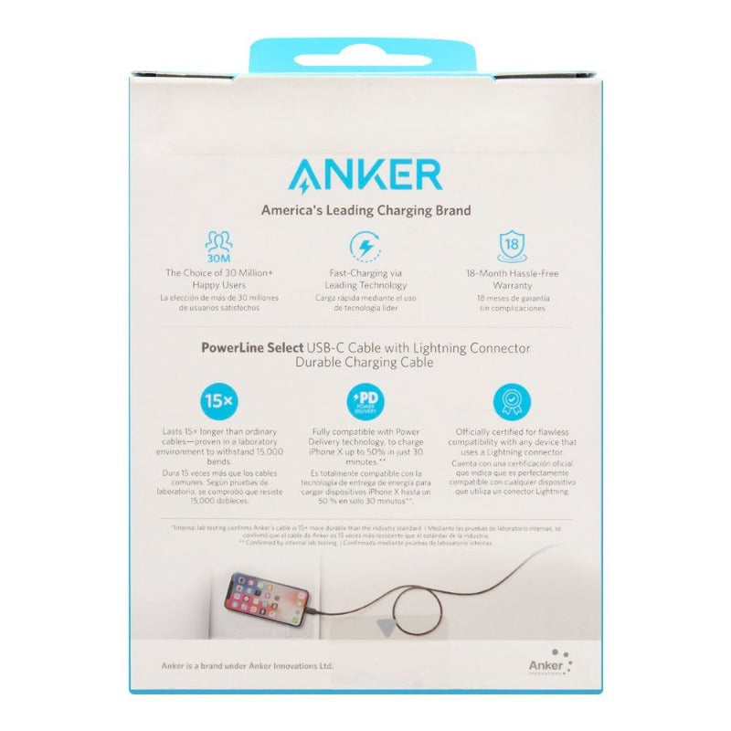 Anker PowerLine Select USB -C Cable With Lightning Connector 3ft0.9cm