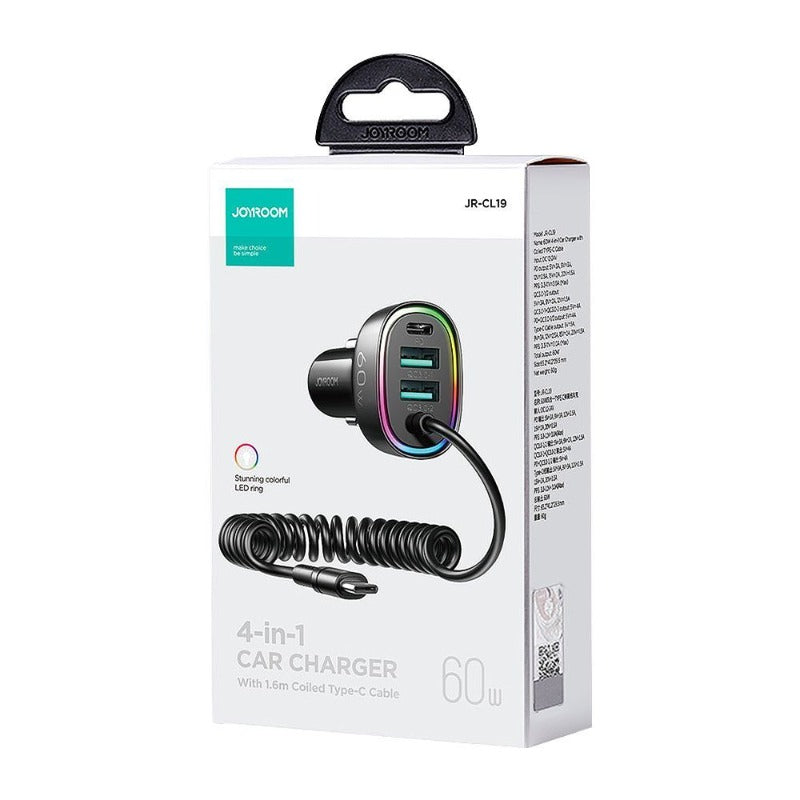 JOYROOM 4 IN 1 CAR CHARGER TYPE-C CABLE 60W JR-CL19