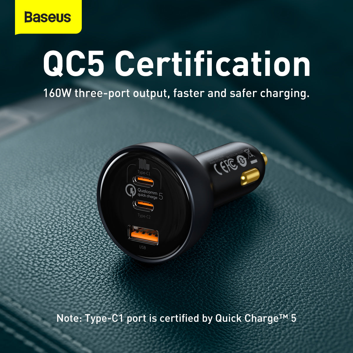 Baseus Quick Charge™ 5 Technology Multi-Port Fast Charge Car Charger C+C+U 160W