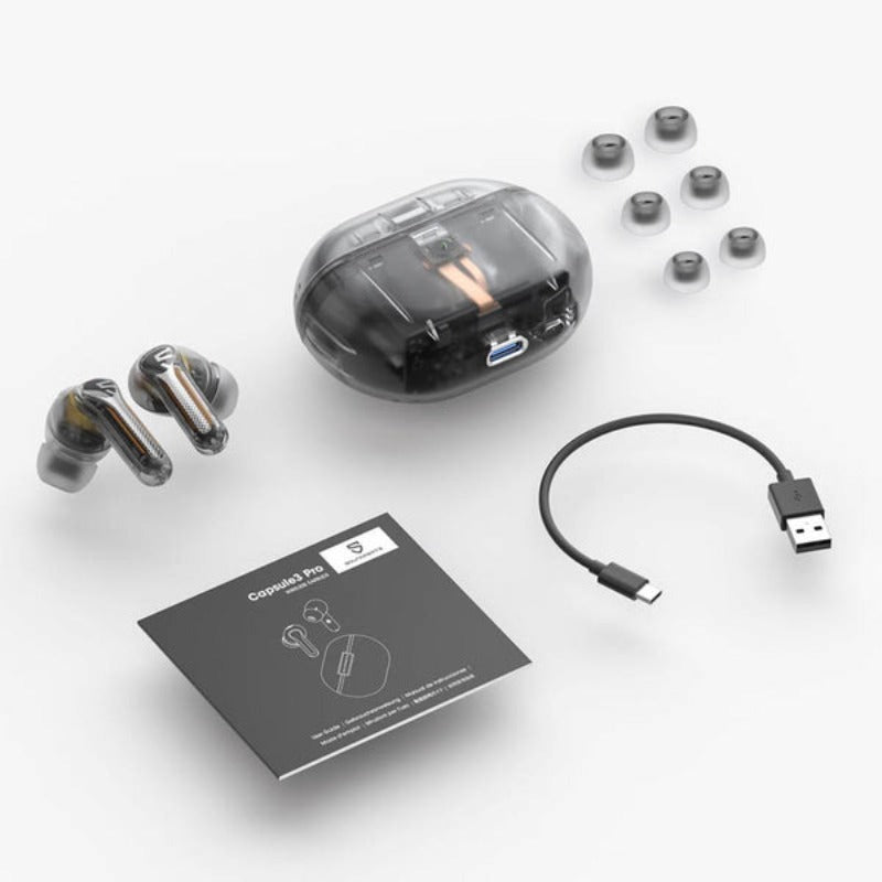 SOUNDPEATS CAPSULE 3 PRO - ULTRA ROBOTIC TRANSPARENT BLACK ANC HYBRID EARBUDS