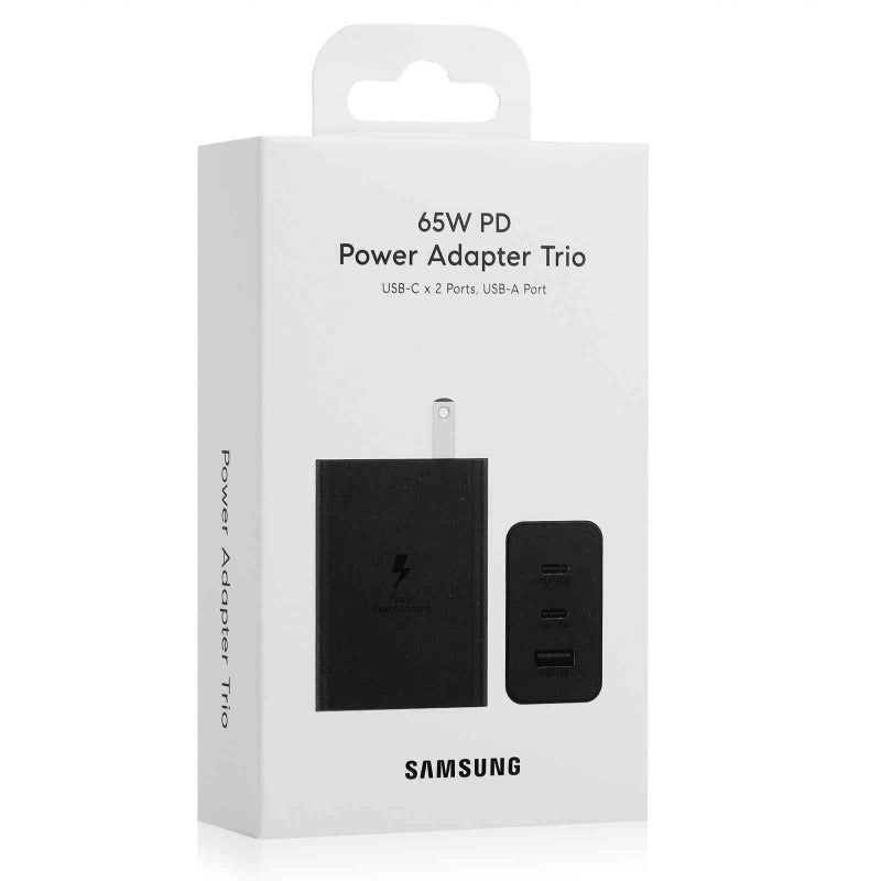 SAMSUNG 65W PD POWER ADAPTER TRIO 2 TYPE C PORT + 1 USB A PORT