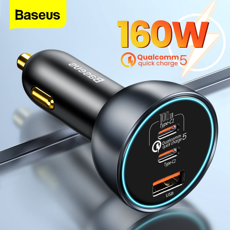 Baseus Quick Charge™ 5 Technology Multi-Port Fast Charge Car Charger C+C+U 160W