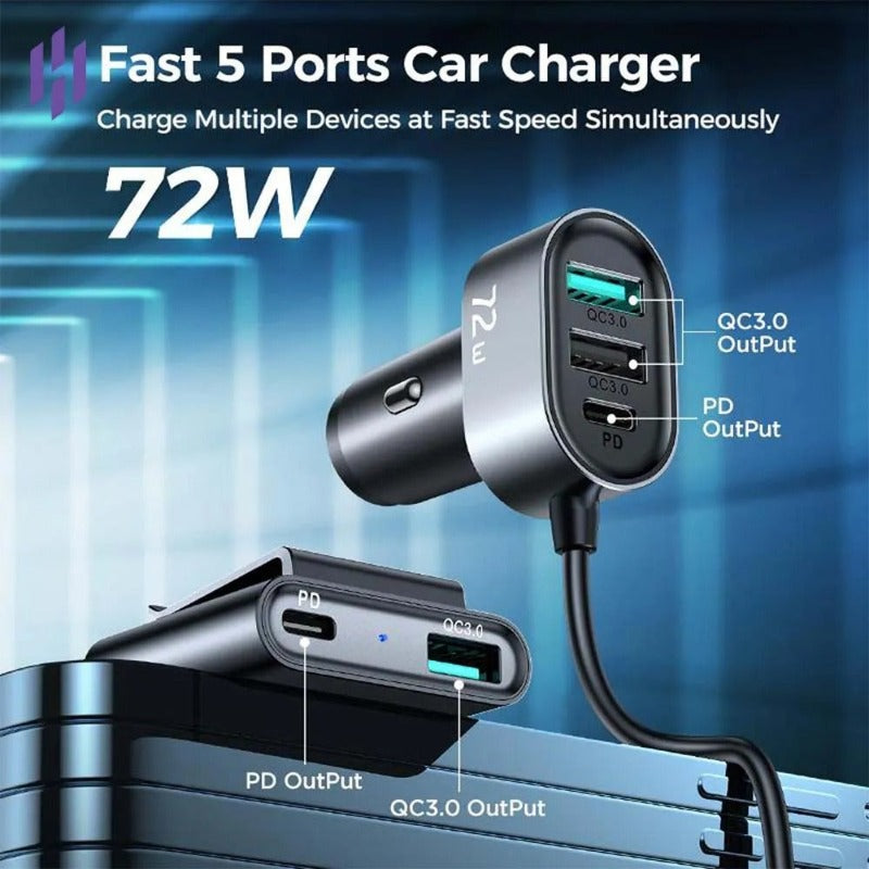 JOYROOM 72W 5 MULTI PORT (2PD 3QC3.0) FAST CAR CHARGER JR-CL05